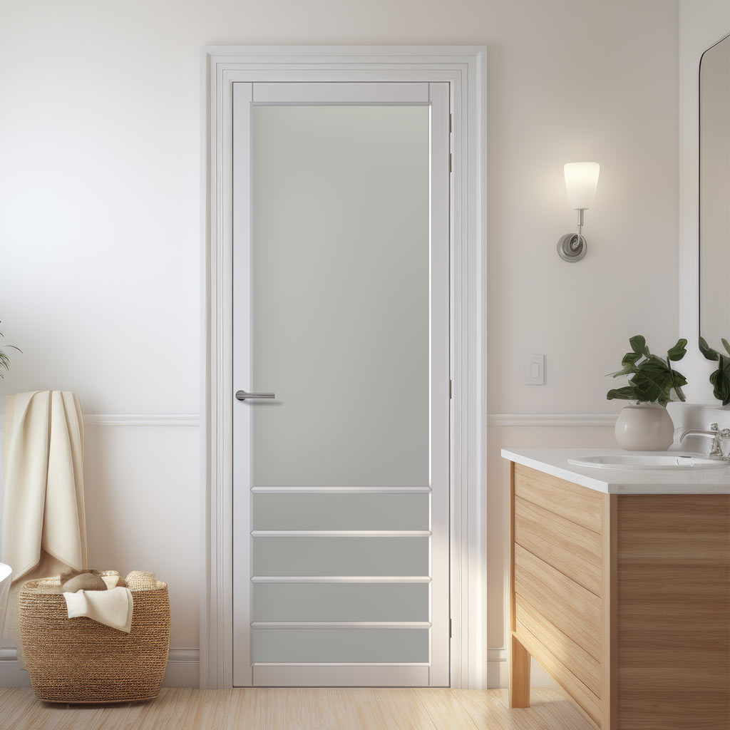 Hirahna Solid Wood Internal Door UK Made  DD0109F Frosted Glass - Cloud White Premium Primed - Urban Lite® Bespoke Sizes
