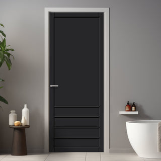 Image: Hirahna Panel Solid Wood Internal Door UK Made  DD0109P - Shadow Black Premium Primed - Urban Lite® Bespoke Sizes