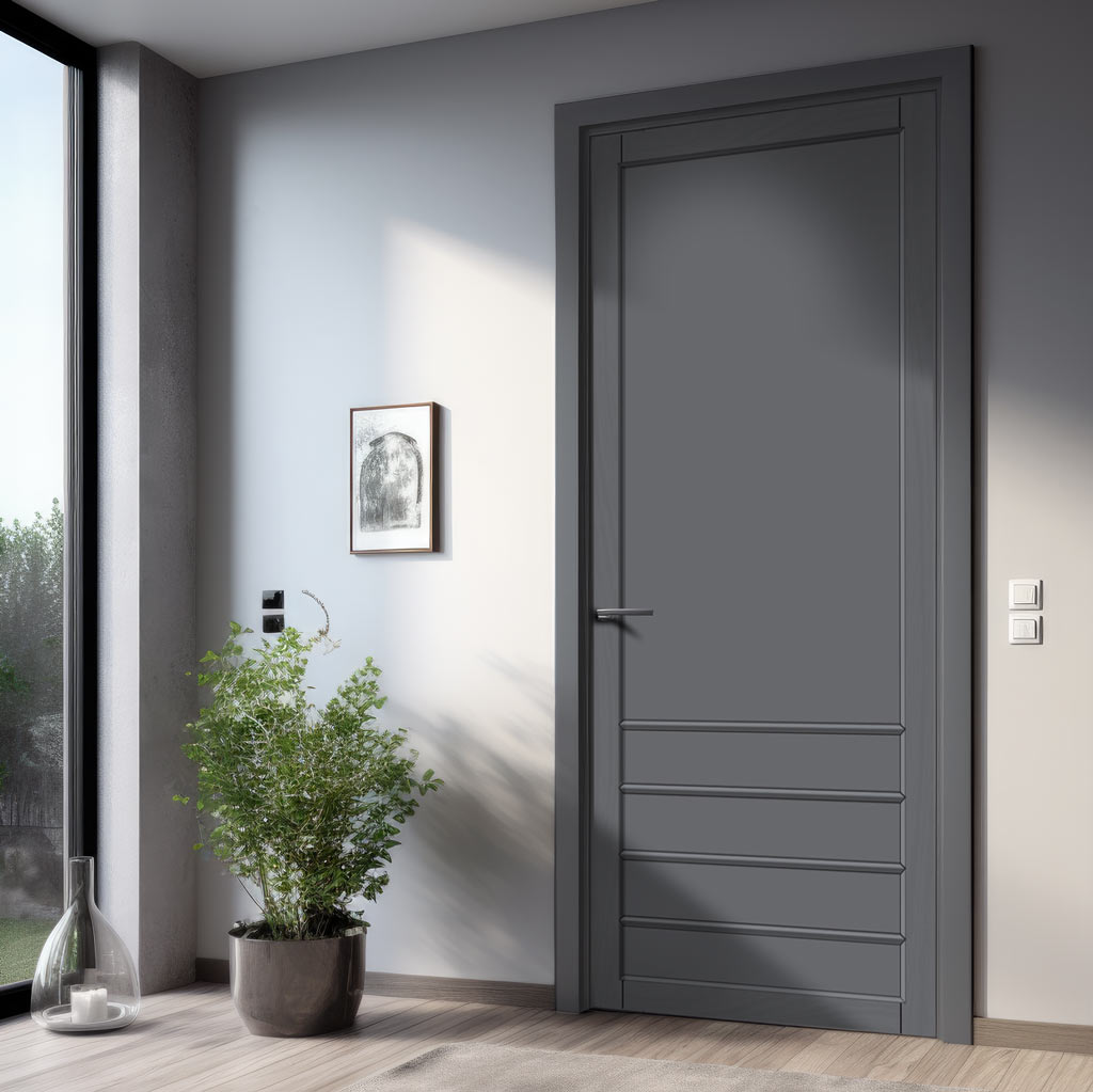 Hirahna Panel Solid Wood Internal Door UK Made  DD0109P - Stormy Grey Premium Primed - Urban Lite® Bespoke Sizes