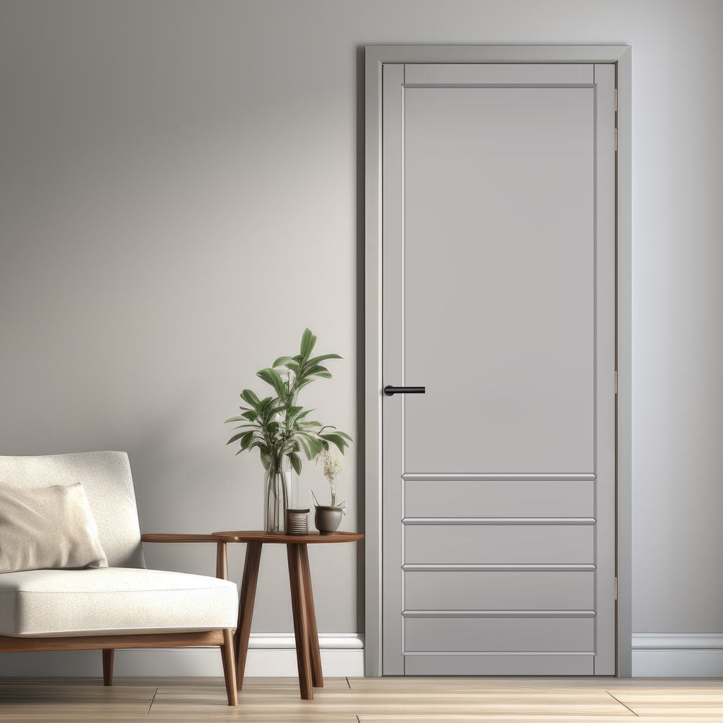 Hirahna Panel Solid Wood Internal Door UK Made  DD0109P - Mist Grey Premium Primed - Urban Lite® Bespoke Sizes