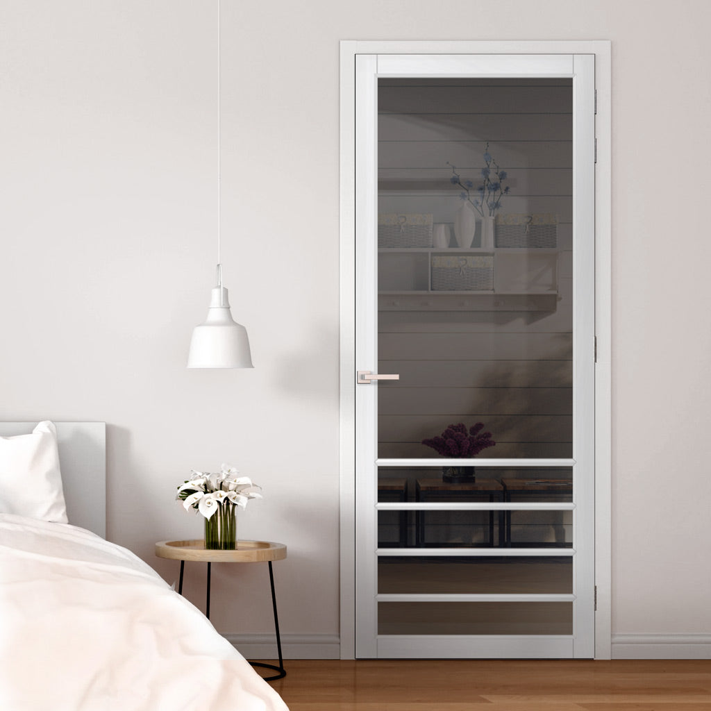 Hirahna Solid Wood Internal Door UK Made  DD0109T Tinted Glass - Cloud White Premium Primed - Urban Lite® Bespoke Sizes