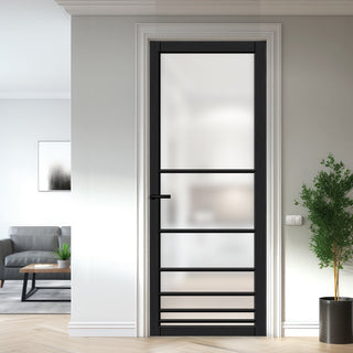 Image: Chord Solid Wood Internal Door UK Made  DD0110F Frosted Glass - Shadow Black Premium Primed - Urban Lite® Bespoke Sizes