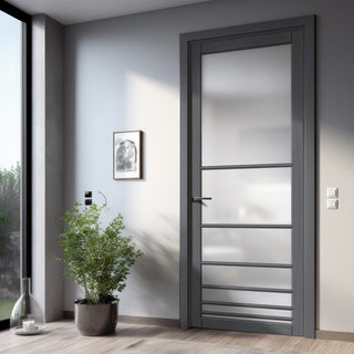 Image: Chord Solid Wood Internal Door UK Made  DD0110F Frosted Glass - Stormy Grey Premium Primed - Urban Lite® Bespoke Sizes
