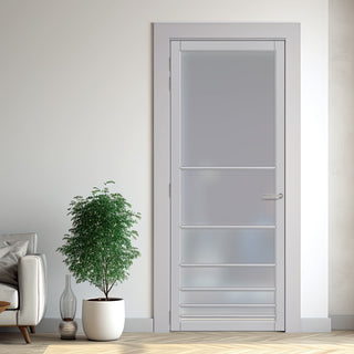 Image: Chord Solid Wood Internal Door UK Made  DD0110F Frosted Glass - Mist Grey Premium Primed - Urban Lite® Bespoke Sizes