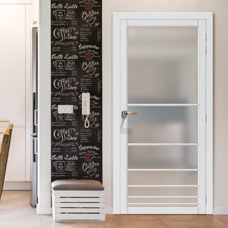 Image: Chord Solid Wood Internal Door UK Made  DD0110F Frosted Glass - Cloud White Premium Primed - Urban Lite® Bespoke Sizes