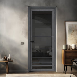 Image: Chord Solid Wood Internal Door UK Made  DD0110T Tinted Glass - Stormy Grey Premium Primed - Urban Lite® Bespoke Sizes
