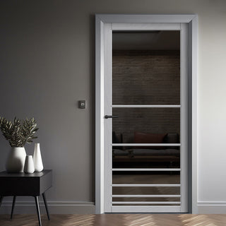 Image: Chord Solid Wood Internal Door UK Made  DD0110T Tinted Glass - Mist Grey Premium Primed - Urban Lite® Bespoke Sizes