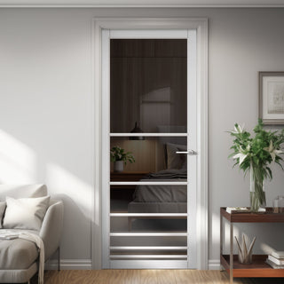 Image: Chord Solid Wood Internal Door UK Made  DD0110T Tinted Glass - Cloud White Premium Primed - Urban Lite® Bespoke Sizes