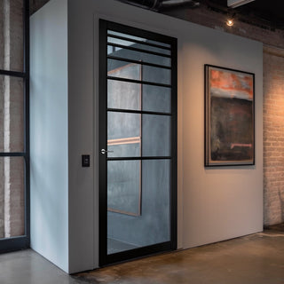 Image: Revella Solid Wood Internal Door UK Made DD0111C Clear Glass - 7 Colour Options Premium Primed - Urban Lite® Bespoke Sizes