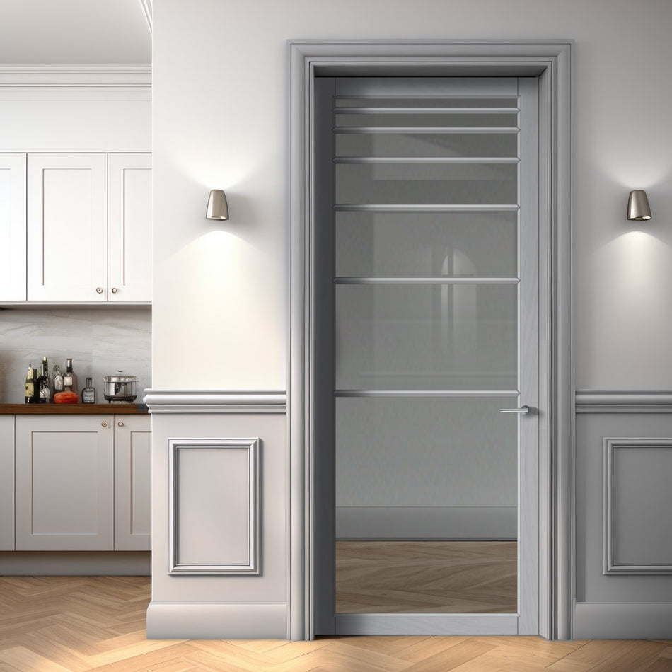 Revella Solid Wood Internal Door UK Made DD0111C Clear Glass - 7 Colour Options Premium Primed - Urban Lite® Bespoke Sizes
