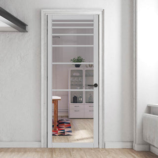 Image: Revella Solid Wood Internal Door UK Made  DD0111C Clear Glass - Cloud White Premium Primed - Urban Lite® Bespoke Sizes