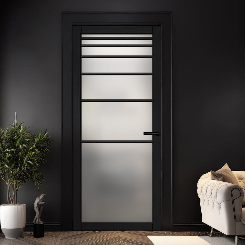 Revella Solid Wood Internal Door UK Made DD0111F Frosted Glass - 7 Colour Options Premium Primed - Urban Lite® Bespoke Sizes