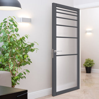 Image: Revella Solid Wood Internal Door UK Made  DD0111F Frosted Glass - Stormy Grey Premium Primed - Urban Lite® Bespoke Sizes
