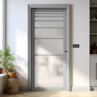 Image: Revella Solid Wood Internal Door UK Made  DD0111F Frosted Glass - Mist Grey Premium Primed - Urban Lite® Bespoke Sizes