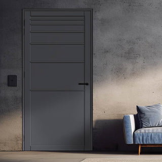 Image: Revella Panel Solid Wood Internal Door UK Made  DD0111P - Stormy Grey Premium Primed - Urban Lite® Bespoke Sizes