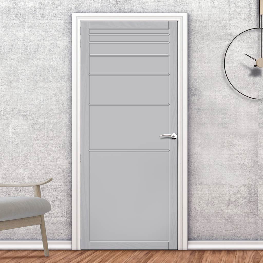Revella Panel Solid Wood Internal Door UK Made  DD0111P - Mist Grey Premium Primed - Urban Lite® Bespoke Sizes