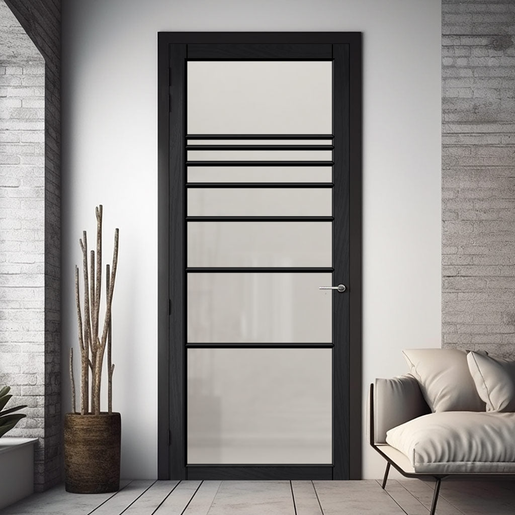 Amoo Solid Wood Internal Door UK Made  DD0112F Frosted Glass - Shadow Black Premium Primed - Urban Lite® Bespoke Sizes
