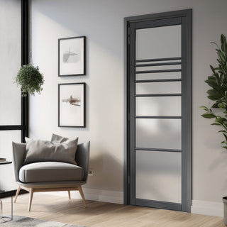 Image: Amoo Solid Wood Internal Door UK Made DD0112F Frosted Glass - 7 Colour Options Premium Primed - Urban Lite® Bespoke Sizes