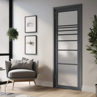 Image: Amoo Solid Wood Internal Door UK Made  DD0112F Frosted Glass - Stormy Grey Premium Primed - Urban Lite® Bespoke Sizes
