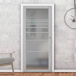 Image: Amoo Solid Wood Internal Door UK Made  DD0112F Frosted Glass - Mist Grey Premium Primed - Urban Lite® Bespoke Sizes