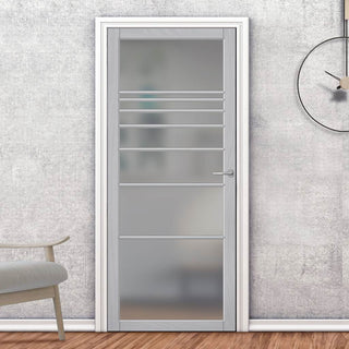 Image: Amoo Solid Wood Internal Door UK Made  DD0112F Frosted Glass - Mist Grey Premium Primed - Urban Lite® Bespoke Sizes