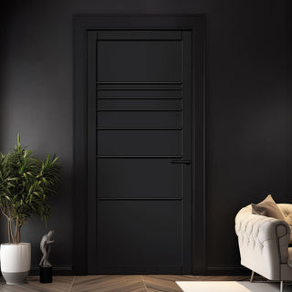 Image: Amoo Panel Solid Wood Internal Door UK Made  DD0112P - Shadow Black Premium Primed - Urban Lite® Bespoke Sizes