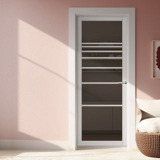 Image: Amoo Solid Wood Internal Door UK Made  DD0112T Tinted Glass - Cloud White Premium Primed - Urban Lite® Bespoke Sizes