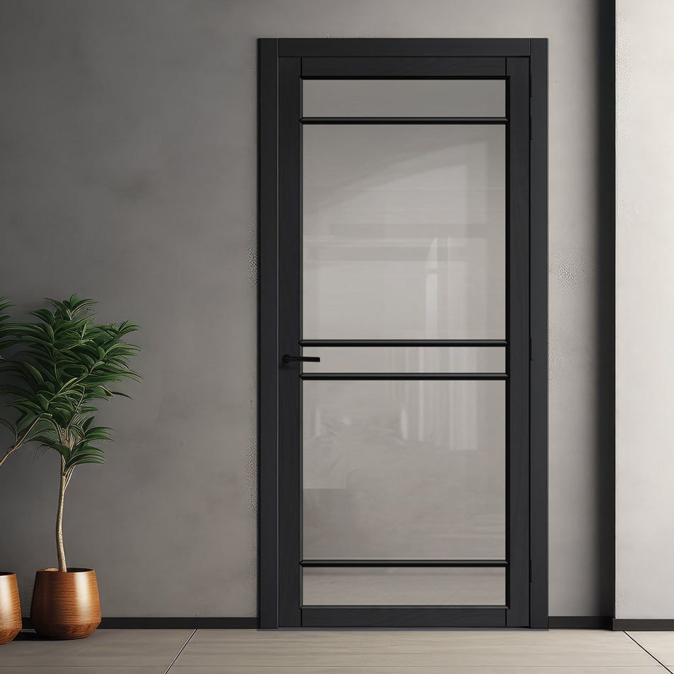 Ebida Solid Wood Internal Door UK Made DD0113C Clear Glass - 7 Colour Options Premium Primed - Urban Lite® Bespoke Sizes