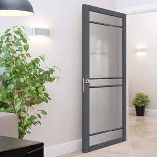 Image: Ebida Solid Wood Internal Door UK Made  DD0113C Clear Glass - Stormy Grey Premium Primed - Urban Lite® Bespoke Sizes