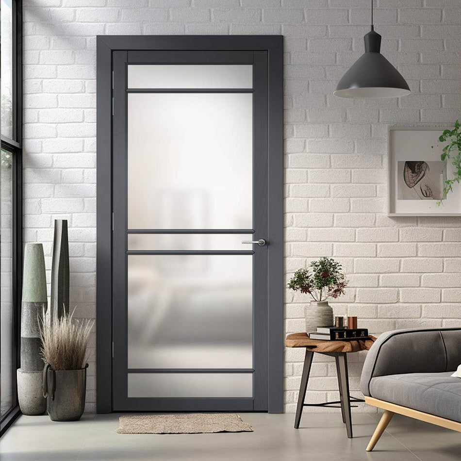 Ebida Solid Wood Internal Door UK Made DD0113F Frosted Glass - 7 Colour Options Premium Primed - Urban Lite® Bespoke Sizes