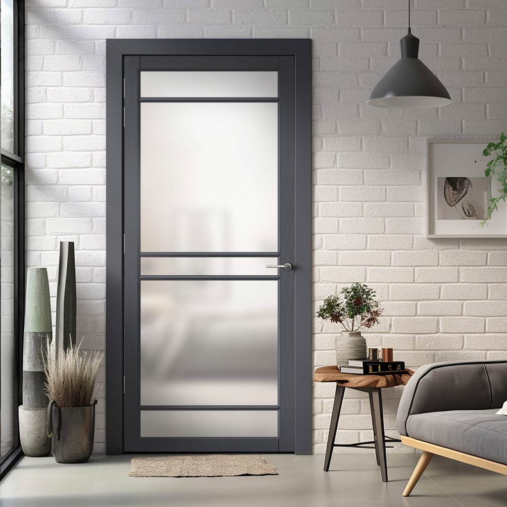 Ebida Solid Wood Internal Door UK Made DD0113F Frosted Glass - 7 Colour Options Premium Primed - Urban Lite® Bespoke Sizes