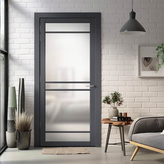 Image: Ebida Solid Wood Internal Door UK Made DD0113F Frosted Glass - 7 Colour Options Premium Primed - Urban Lite® Bespoke Sizes