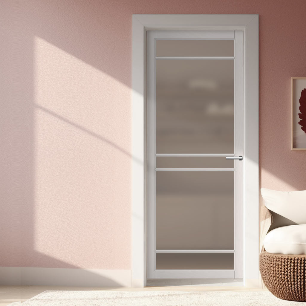 Ebida Solid Wood Internal Door UK Made  DD0113F Frosted Glass - Cloud White Premium Primed - Urban Lite® Bespoke Sizes