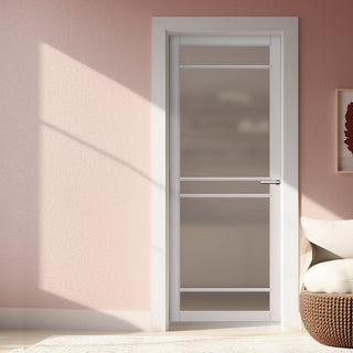 Image: Ebida Solid Wood Internal Door UK Made  DD0113F Frosted Glass - Cloud White Premium Primed - Urban Lite® Bespoke Sizes