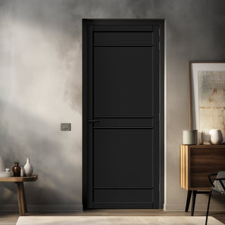 Image: Ebida Panel Solid Wood Internal Door UK Made  DD0113P - Shadow Black Premium Primed - Urban Lite® Bespoke Sizes