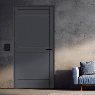 Image: Ebida Panel Solid Wood Internal Door UK Made  DD0113P - Stormy Grey Premium Primed - Urban Lite® Bespoke Sizes