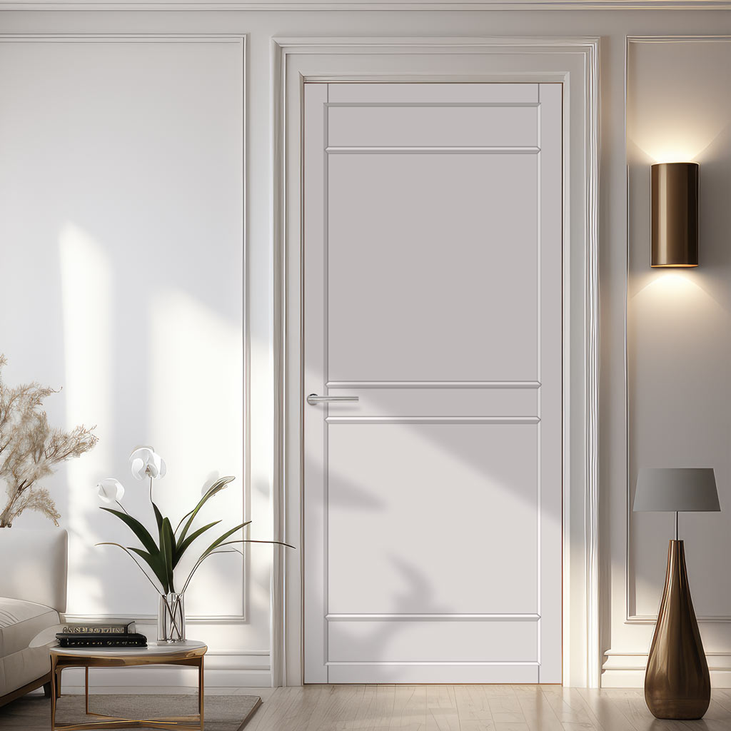 Ebida Panel Solid Wood Internal Door UK Made  DD0113P - Cloud White Premium Primed - Urban Lite® Bespoke Sizes