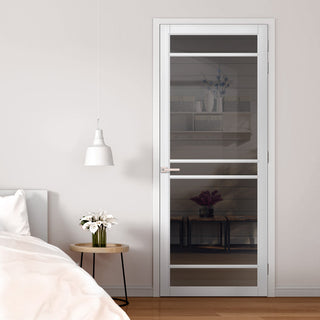 Image: Ebida Solid Wood Internal Door UK Made  DD0113T Tinted Glass - Cloud White Premium Primed - Urban Lite® Bespoke Sizes