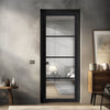 Florence Solid Wood Internal Door UK Made  DD0114C Clear Glass - Shadow Black Premium Primed - Urban Lite® Bespoke Sizes