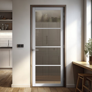 Image: Firena Solid Wood Internal Door UK Made  DD0114C Clear Glass - Cloud White Premium Primed - Urban Lite® Bespoke Sizes