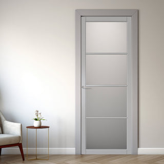 Image: Florence Solid Wood Internal Door UK Made  DD0114F Frosted Glass - Mist Grey Premium Primed - Urban Lite® Bespoke Sizes