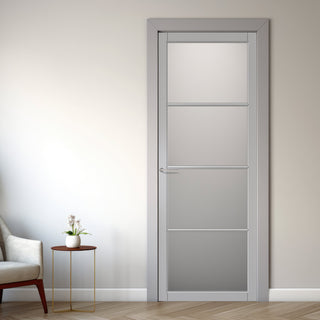 Image: Firena Solid Wood Internal Door UK Made  DD0114F Frosted Glass - Mist Grey Premium Primed - Urban Lite® Bespoke Sizes