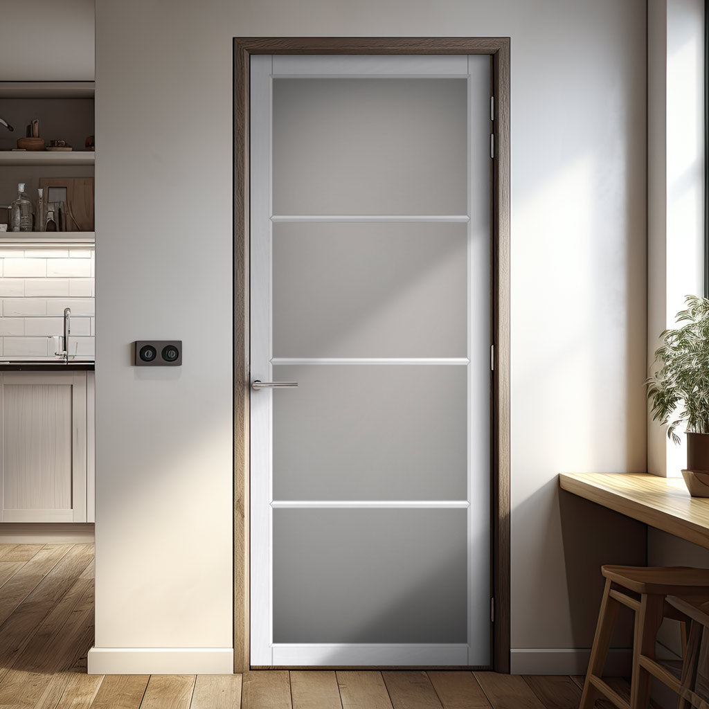 Firena Solid Wood Internal Door UK Made  DD0114F Frosted Glass - Cloud White Premium Primed - Urban Lite® Bespoke Sizes