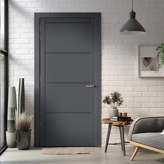 Image: Florence Panel Solid Wood Internal Door UK Made  DD0114P - Stormy Grey Premium Primed - Urban Lite® Bespoke Sizes
