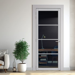 Image: Firena Solid Wood Internal Door UK Made  DD0114T Tinted Glass - Mist Grey Premium Primed - Urban Lite® Bespoke Sizes