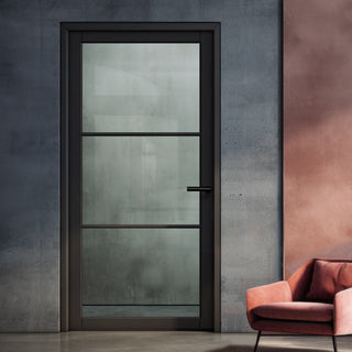 Image: Iretta Solid Wood Internal Door UK Made  DD0115C Clear Glass - Shadow Black Premium Primed - Urban Lite® Bespoke Sizes
