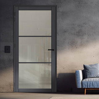 Image: Iretta Solid Wood Internal Door UK Made  DD0115C Clear Glass - Stormy Grey Premium Primed - Urban Lite® Bespoke Sizes