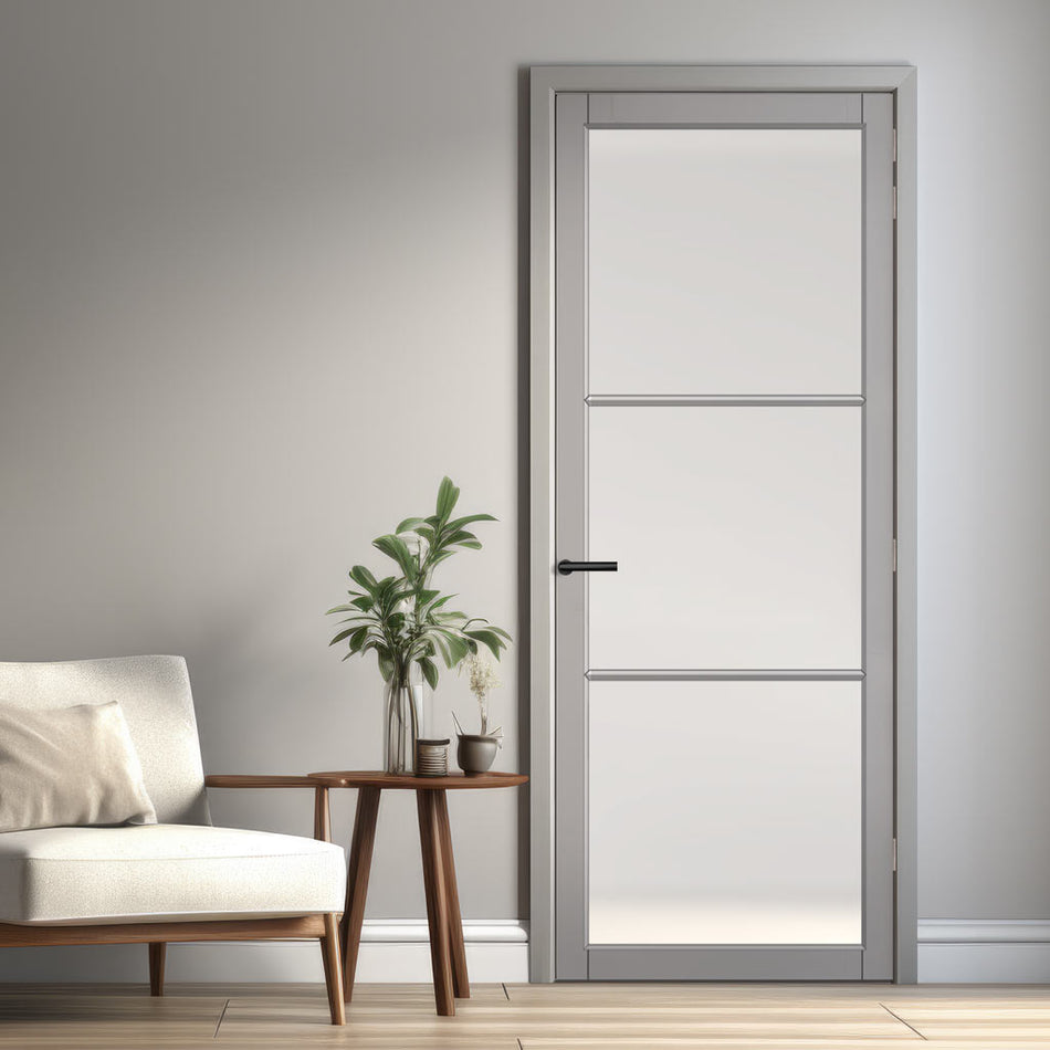 Iretta Solid Wood Internal Door UK Made DD0115F Frosted Glass - 7 Colour Options Premium Primed - Urban Lite® Bespoke Sizes