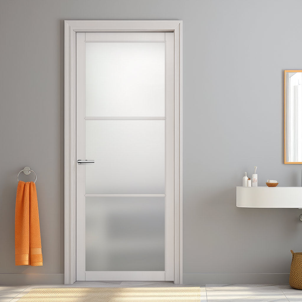 Iretta Solid Wood Internal Door UK Made  DD0115F Frosted Glass - Cloud White Premium Primed - Urban Lite® Bespoke Sizes