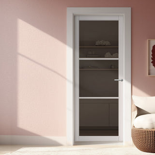 Image: Iretta Solid Wood Internal Door UK Made  DD0115T Tinted Glass - Cloud White Premium Primed - Urban Lite® Bespoke Sizes